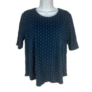 Time And Tru Womens XL Blue White Polka Dot Short Sleeve Relaxed Fit Top Shirt